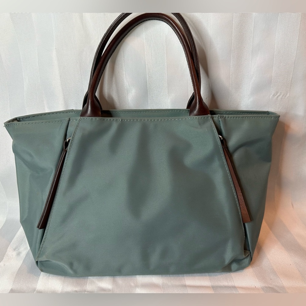 Small Blue/Green Banana Republic Handbag with Brown Leather straps